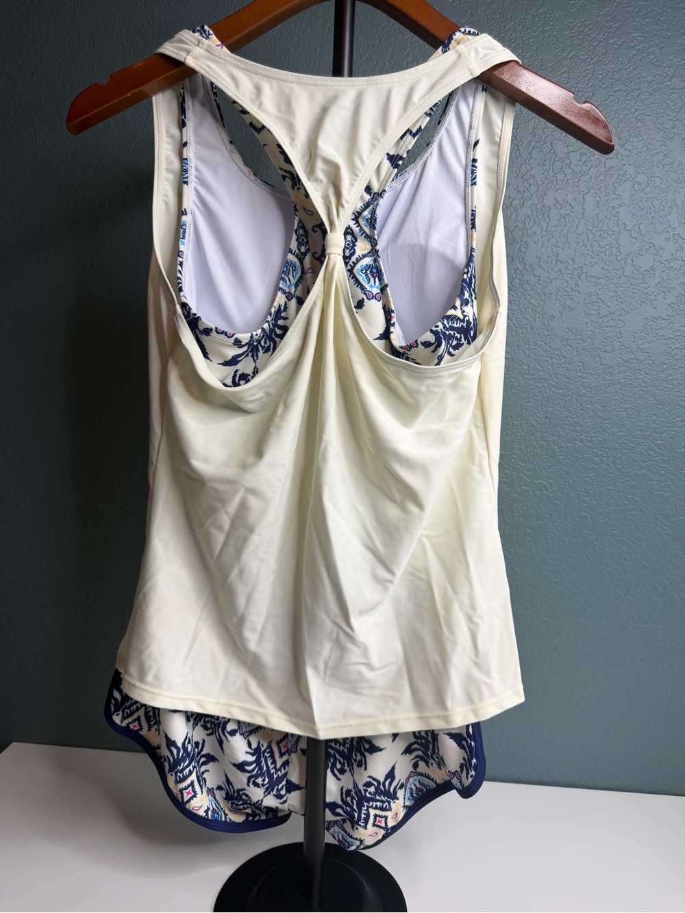 Aleumdr Women’s 3-Piece Athletic Tankini Swimsuit Set Cream & Blue • Size S•NWOT - Picture 3 of 11